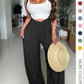 Drawstring Tie Wide Leg Suspender Pants