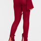 Cherry Red Sheer Soft Rib Split Hem Tie Detail Leggings