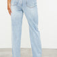 Light Blue Wash Ripped Split Hem Straight Leg Jeans