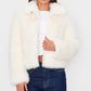 Ecru Plush Faux Fur Toggle Detail Jacket