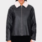 Black Detachable Faux Fur Collar Faux Leather Jacket