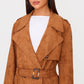 Cream Mid Length Faux Suede Trench Coat