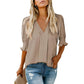 Casual Puff Ruffle V Neck Blouses