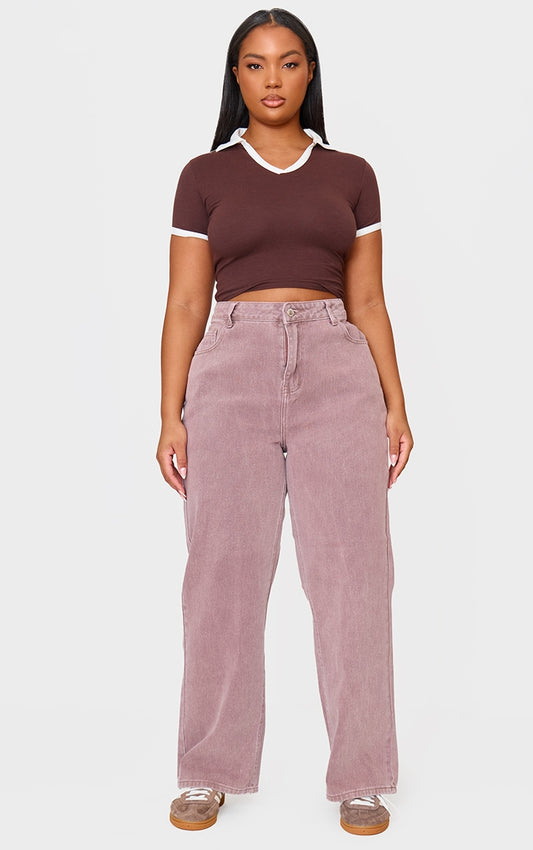 Plus Dark Mauve Washed High Waist Straight Leg Jeans
