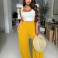 Drawstring Tie Wide Leg Suspender Pants