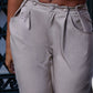 Taupe Woven Waistband Detail Tailored Straight Leg Trousers